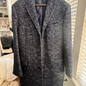 J Crew Men's Black and Gray Herringbone Coat